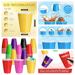 Vasos desechables de plástico morado de 16 onzas <span class=keywords><strong>para</strong></span> reuniones de partidos de fútbol y fiestas de aficionados. - Product Image 2