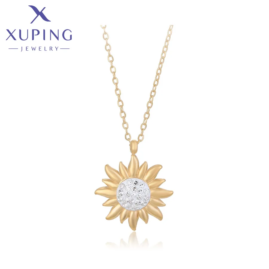 Xuping T000692779 joias da moda elegante zircão flor sol colar de aço inoxidável cor 14K