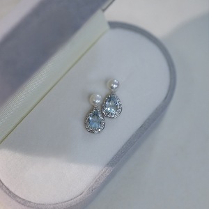 Boucles d'oreilles pour femmes en argent pur S925, tendance, transparentes, bleu glace, goutte d'eau, zircon, perle, exquises, alliage haut de gamme, élégantes - Product Image 2