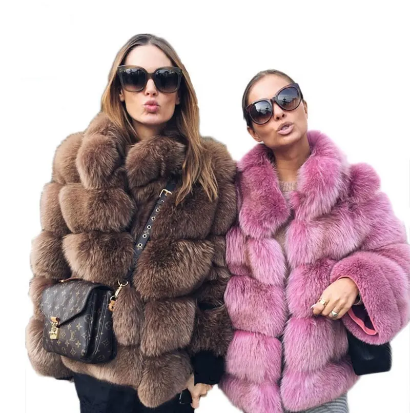 Delle donne di inverno eco recycle sostenibile faux pelliccia di volpe collare del basamento colpo cappotto