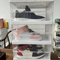 Boîtes de rangement pliables en plastique transparent pour chaussures, présentoirs empilables pour baskets avec porte magnétique pour placard et entrée
