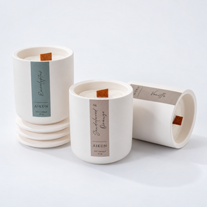 Aikun Smooth White Lidded 10oz Minimalist Soy Wax Jar <b>Candle</b> with Custom Printed Label And Private Label Packaging for Retail - Product Image 2