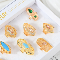 Bague en zircon vintage plaquée or 18 carats, style moyen-oriental, bijoux de mariage islamiques, étanche, sans ternissement, réglable pour femmes