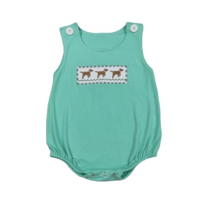 Conjunto de Pijama para Bebé Niña, Modelo SR3559 RTS, Bordado de Cachorro Cian, Mono sin Mangas, Venta al por Mayor - Product Image 1