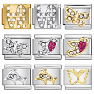 Charm Italiano Personalizzato con Zirconi Incastonati a Forma di Delfino, Farfalla, Uccello, Compatibile con <span class=keywords><strong>Bracciali</strong></span> in Acciaio Inox da 9mm, Gioielli <span class=keywords><strong>per</strong></span> <span class=keywords><strong>San</strong></span> <span class=keywords><strong>Valentino</strong></span> - Product Image 1