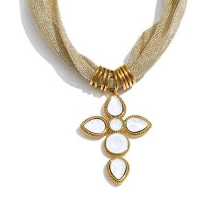 Collar con Colgante de Cruz de Acero Inoxidable Antideslustre, Oro Sólido de 18K y Circonita, Artículos Religiosos, Collar Tipo Bufanda para Mujeres y Niñas - Product Image 3