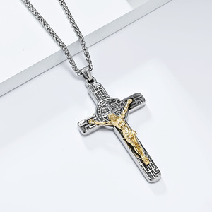 KOMI Kreuz Halskette für Männer Silber Schwarz <span class=keywords><strong>Gold</strong></span> Edelstahl <span class=keywords><strong>Jesus</strong></span> Kruzifix Kreuz Anhänger Halskette für Männer 24 Zoll Weizen kette - Product Image 3
