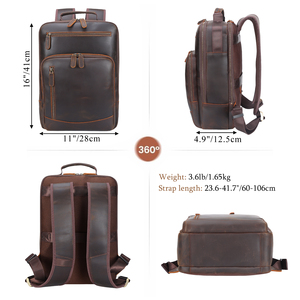 Mochila de Estilo Vintage para Portátil de 15.6 Pulgadas, Bolso Escolar de Cuero Auténtico de Plena Flor, Crazy Horse Genuino - Product Image 5