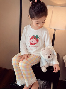 Nuevo Conjunto de Pijamas de Verano y Primavera para Niñas con Encaje Frontal, Conjunto de Ropa de Dormir Infantil Hecho de Algodón Puro - Product Image 5