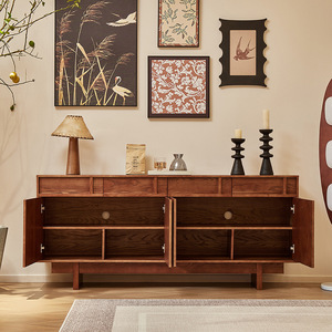 Solid Wood <b>Sideboard</b> <b>Storage</b> Cabinet Caramel Minimalist Black Vintage Style Living Room Entryway Furniture - Product Image 3