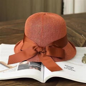 Casual Versatile Straw Hat Bow <b>Sunscreen</b> Fisherman Hat Small Brim Bucket Hat - Product Image 6