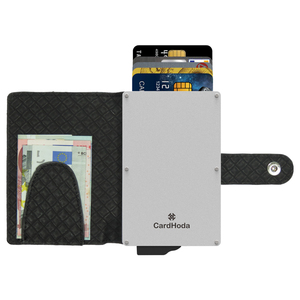 CardHoda Aluminum Card Holder RFID Protection Fold <b>Wallet</b> Unisex Minimalist Design Black PU Lining Short Length - Product Image 1