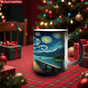 Taza de Cerámica Negra Esmerilada de 11 oz para Sublimación, Taza Sensible al Calor con Diseño de Pintura de Noche Estrellada - Product Image 2