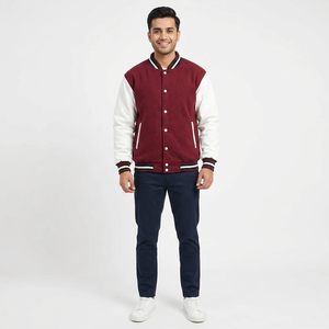 Veste de baseball unisexe vintage pour hommes, style streetwear, col côtelé élégant, lettres en PU, hip-hop, ample, varsity - Product Image 1