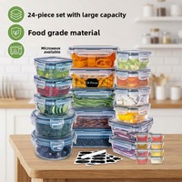 Ensemble de 24 boîtes repas carrées modernes et minimalistes en PP+ABS de qualité alimentaire, transparentes, compatibles micro-ondes, avec conception hermétique pour une conservation optimale