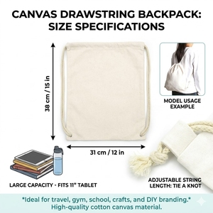 Wholesale Eco Friendly Blank Cotton Canvas Drawstring <b>Backpack</b> Bag Custom Promotional Logo Printed Sport Cinch Sack Pack Dust - Product Image 2