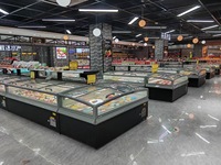 Congélateur îlot commercial de supermarché à dégivrage automatique courbe fenêtre en verre combiner îlot à brancher congélateur coffre réfrigérateur vitrine