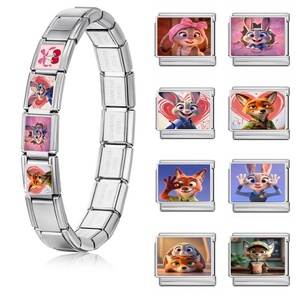 Pulsera de dijes italiana al por mayor, conejo de dibujos animados, chapada en oro, módulos bonitos, pulseras DIY de acero inoxidable, regalo de joyería para mujer y hombre - Product Image 2
