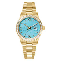 Montre-bracelet en cristal d'acier inoxydable pour des femmes avec le cadran de marbre