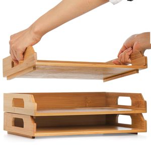 <span class=keywords><strong>Plateau</strong></span> en bambou empilable de 3 pièces, rangement de fichiers, organisateur de <span class=keywords><strong>bureau</strong></span>, adapté aux magazines en papier A4, reçus, fournitures de <span class=keywords><strong>bureau</strong></span> - Product Image 3