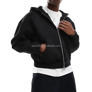 100% coton lourd Zipup Boxy 500 Gsm graphique Streetwear à capuche fabricant français Terry surdimensionné sweat à capuche zippé - Product Image 1