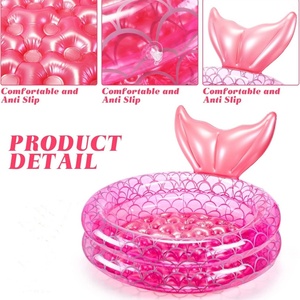 สระน้ำเป่าลมรูปนางเงือก PVC ขนาด 35*10 นิ้ว สีชมพู สำหรับเด็ก ใช้ได้ทั้งในร่มและกลางแจ้ง สระว่ายน้ำทรงกลมสำหรับสวน - Product Image 3