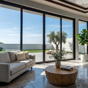 Porte coulissante multi-voies en aluminium insonorisée moderne, isolation thermique, double vitrage, panneau surdimensionné, résistant aux impacts des ouragans - Product Image 1