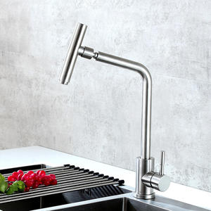 304 Stainless Steel Single-hole Cold and Hot <b>Brushed</b> Nickel-colored Kitchen Sink All-purpose Head 360-degree Rotating Faucet - Product Image 2