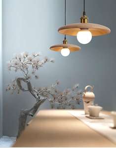 JYLIGHTING Lustre d'art de style rétro en bois antique Lustre de <span class=keywords><strong>plafond</strong></span> en perles de bois ancien Lampes suspendues d'éclairage - Product Image 5