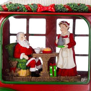 Christmas LED <b>Lights</b> Plastic Resin Camper With Mr & Mrs Santa <b>Tea</b> Time Scene, Spinning Effect, 2-Way Switch, 3*AA Batteries, Whi - Product Image 6