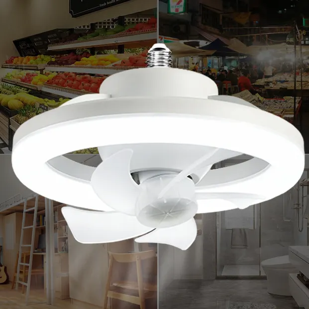 Soffitto Led ventilatore a testa mobile intelligente oscuramento E27 lampadina per la casa decorazione 360 rotante telecomando moderno ventilatore da soffitto