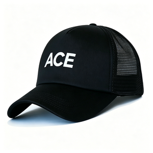 Casquette Trucker en Maille Noire Personnalisée avec Logo ACE, Visière Courbe, 5 Panneaux, Unisexe, Polyester, Partie Avant en Maille Respirante, Dos Ajustable - Product Image 5