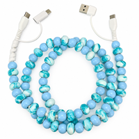 Câble de charge multi-prise 4-en-1 tendance en marbre bleu océan, turquoise, USB Type C, pour vente en gros