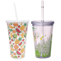 Tasse à paille double couche Logo16oz personnalisée en usine Tasse à boisson froide en plastique transparent 450ml personnalisable pour les fêtes