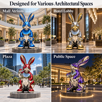 Sculpture de lapin en acier inoxydable, statue d'animal personnalisée, finition miroir, art moderne, décoration pour centre commercial, atrium, jardin, résistant aux intempéries