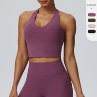 Débardeur de yoga halterneck simple à col en V profond, respirant, très élastique, maintien élevé, en Spandex/Nylon, avec dos flatteur
