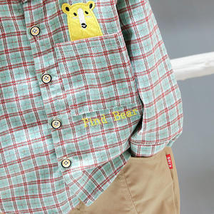 ชุดเสื้อผ้าเด็กแฟชั่นคุณภาพสูง ชุดเซ็ตเสื้อเชิ้ตลายสก็อตและกางเกงขายาวสำหรับเด็กผู้ชาย ชุด 2 ชิ้น - Product Image 4