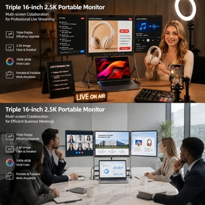 <span class=keywords><strong>Monitor</strong></span> Portatile Triplo 3*16 Pollici 480cd/m² IPS ad Alta Luminosità, Estensore Schermo Triplo per Analisi Dati Finanziari all'Aperto - Product Image 1