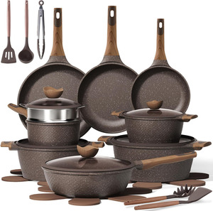 Modern Home Kitchen <b>Cookware</b> Set Factory Direct 11-Piece Marble Non-Stick Aluminum Pot with Plastic Handle Metal Material - Product Image 1