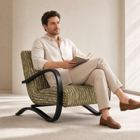 Fauteuil de salon moderne, chaise individuelle de détente, structure en bois massif, revêtement en lin et coton, éponge haute densité, fauteuil lounge