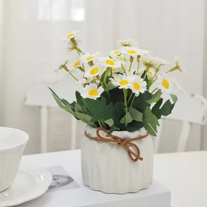 Mini Chrysanthemum Daisy Simulation Plant Geometric Ceramic Potted Set Fake Flower <b>Ornament</b> for Hotel Living Room Thanksgiving - Product Image 4