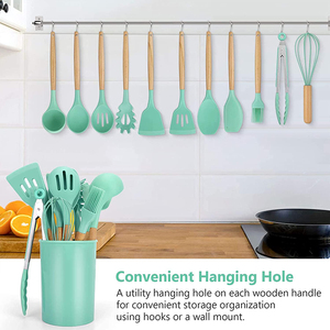 Wooden Spatula Handle Colorful <strong>Kit</strong> <strong>Cooking</strong> 12pcs Cookware Nonstick Baking Tool Cheese Wooden Silicone Kitchen Utensils Set - Product Image 4