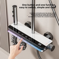 Ensemble de douche carré en laiton massif personnalisé OEM avec affichage numérique LED, barre coulissante effet pluie, montage mural, mitigeur chaud/froid, moderne et minimaliste