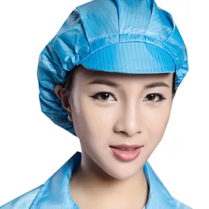 Màu xanh có thể giặt Lint miễn phí chống tĩnh điện hat ESD đầu mũ cho phòng sạch làm việc