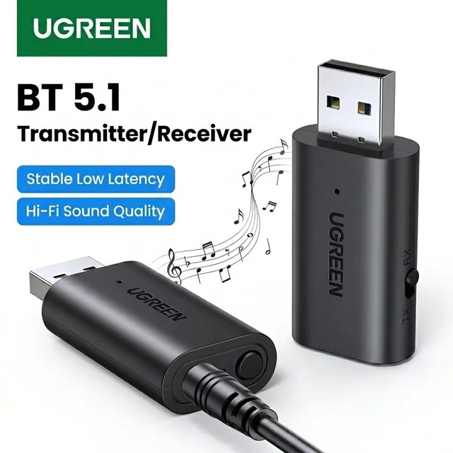 UGREEN CM523 USB2.0 BT 5.1 Adapter Transmit & Receive 2-in-1 BT Receiver Transmitter Rubber Shell for Car Audio Dongle