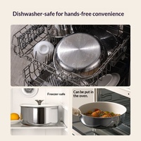 Ensemble de casseroles en acier inoxydable antiadhésif avec poignée amovible en céramique, comprenant une poêle, une casserole à lait, une marmite à soupe, 5 pièces, compatible four et cuisinière à induction
