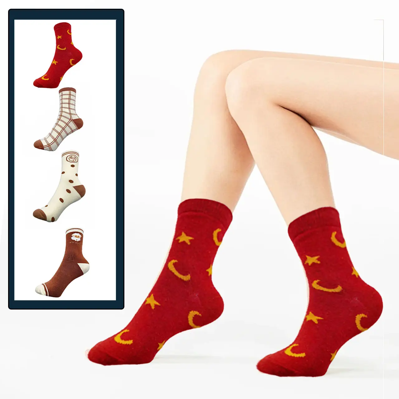 Düşük adedi nakış jakarlı desen şerit çoraplar özel desen sıcak kadınlar ekip çorap