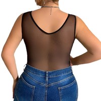 Haut une pièce sexy en dentelle noire à motif diamant, patchwork, coupe ajustée, grande taille, amincissant, sans bretelles, sans coussinets de poitrine, pour sorties