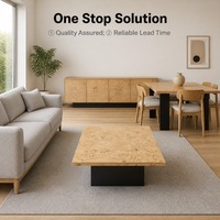 Table basse carrée en MDF imprimé grain de bois, plateau en grain de bois de ronce, base flottante, mobilier moderne pour salon