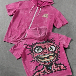 Street Hip Hop Vintage Acid Wash Distressed Men's <b>Hoodie</b> Customized Digital Graphic Print Double Layer Sleeve Y2k <b>Hoodie</b> for Men - Product Image 2